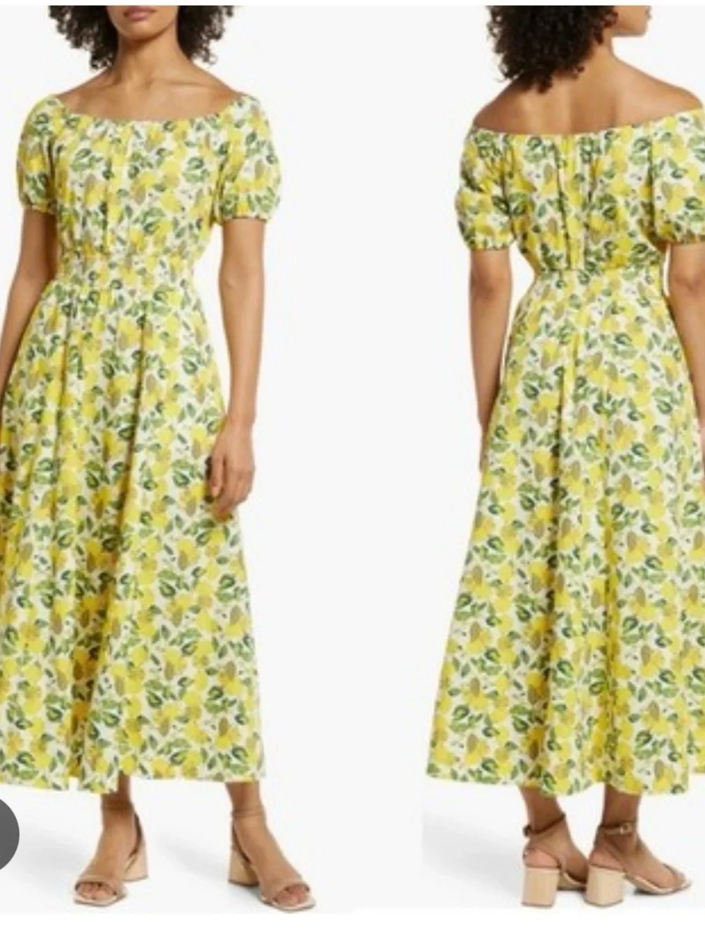 Boden Yellow Floral Off-the-Shoulder Midi Dress
